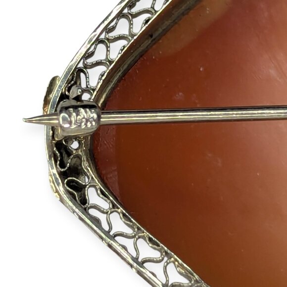 Antique 14k White Gold Large Cameo Filigree Pendant Brooch/Pin 1 1/2" x 1 1/2" - Picture 4 of 14
